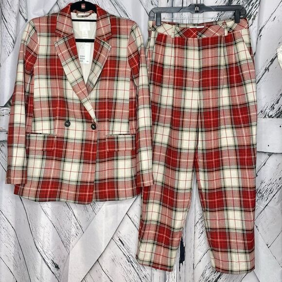 NWT H&M Plaid Pleated Front Pants 6 - Picture 9 of 9
